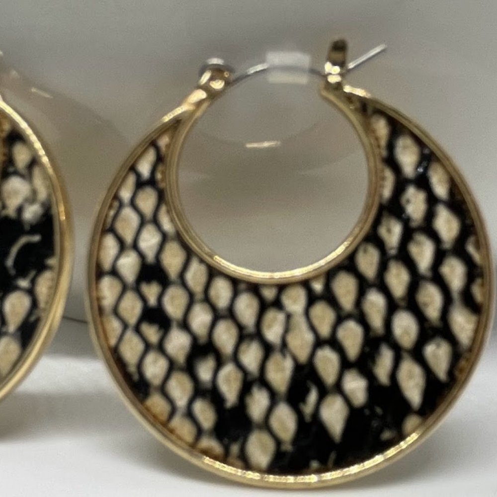 Tan, Black, & Gold Snake Pattern Earrings
